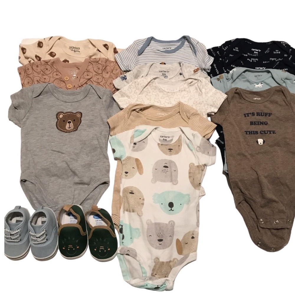 DuckDuck Goose and Carter's Assorted Onesies + Infant Shoes 14 Piece Bundle Deal